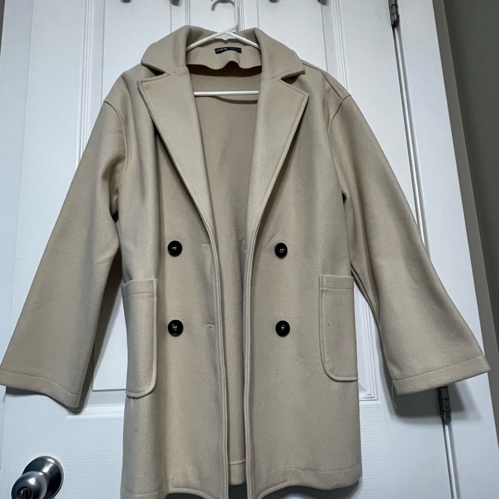 SHEIN Beige Double-Breasted Pea Coat